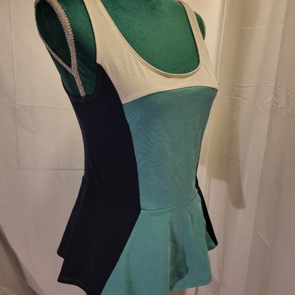 Express NWT Block Colored Peplum Tank Turquoise & Navy M - Picture 3 of 7